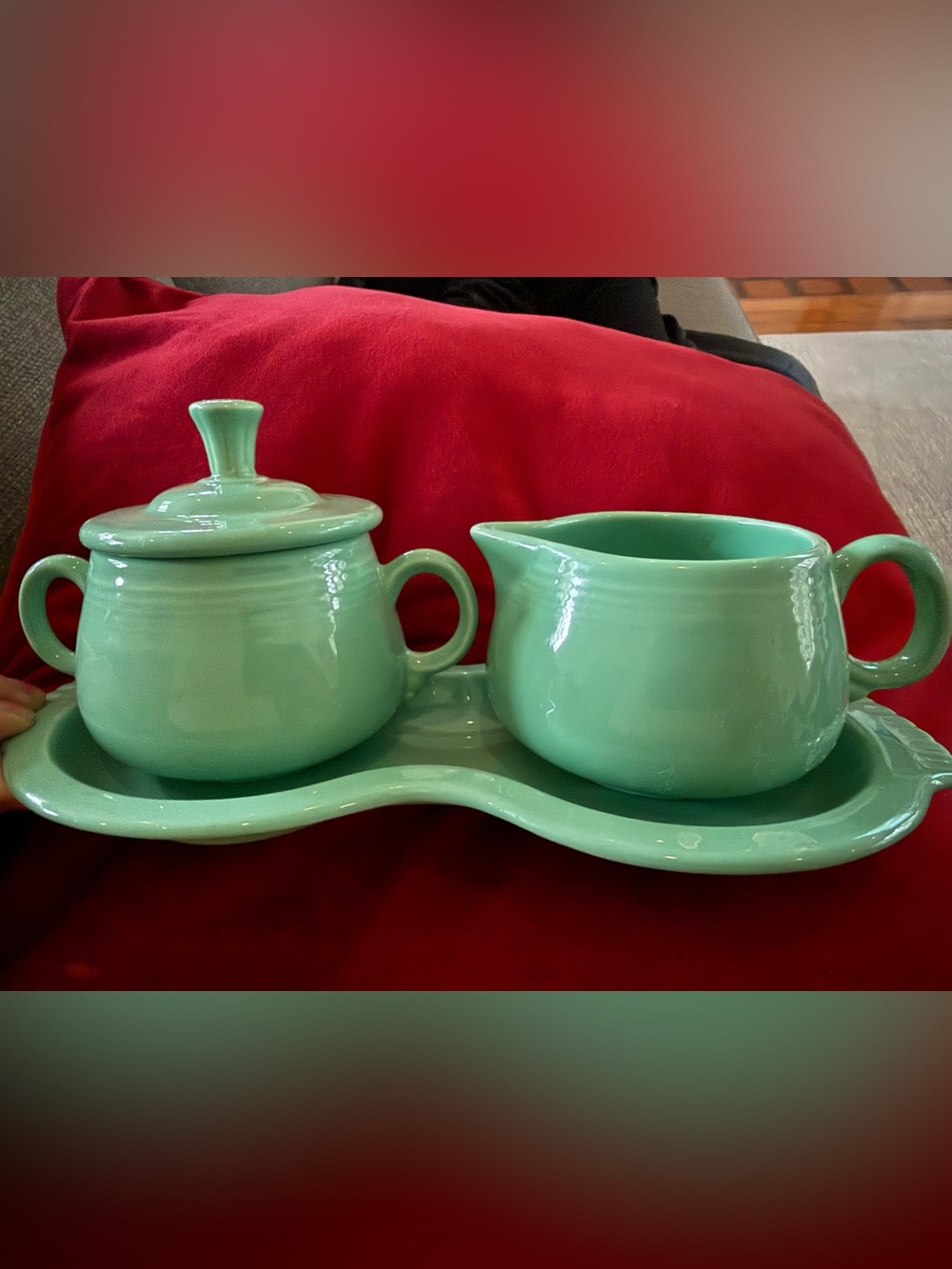 Fiestaware Sea Mist Sugar & Creamer Set with tray